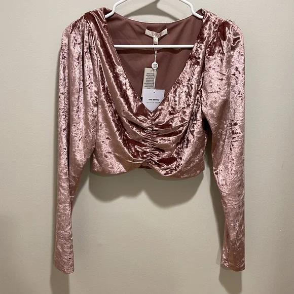 NWT Wayf X Emma Rose Samantha Ruched Long Sleeve Velvet Crop Top Fall Velour - Picture 4 of 8